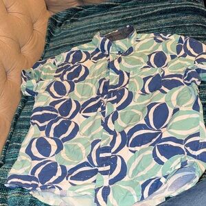 J. Crew Blue & Mint Abstract Button-Down Shirt Size L